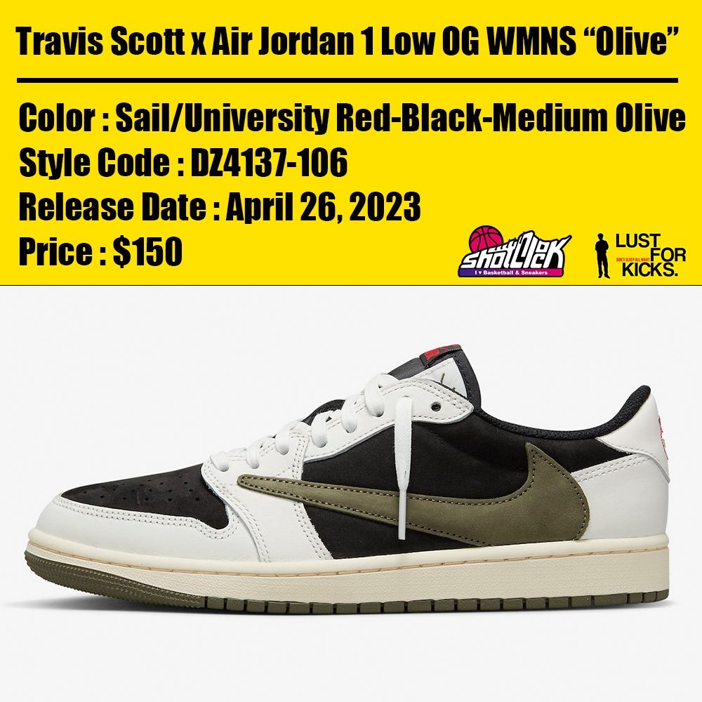 2023年4月26日発売Travis Scott x Air Jordan 1 Low OG WMNS “Olive 