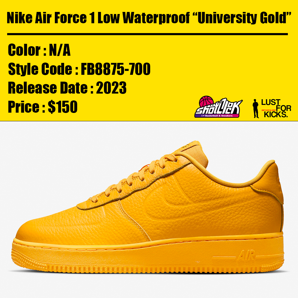 2023年発売Nike Air Force 1 Low Waterproof “University Gold” | Shot